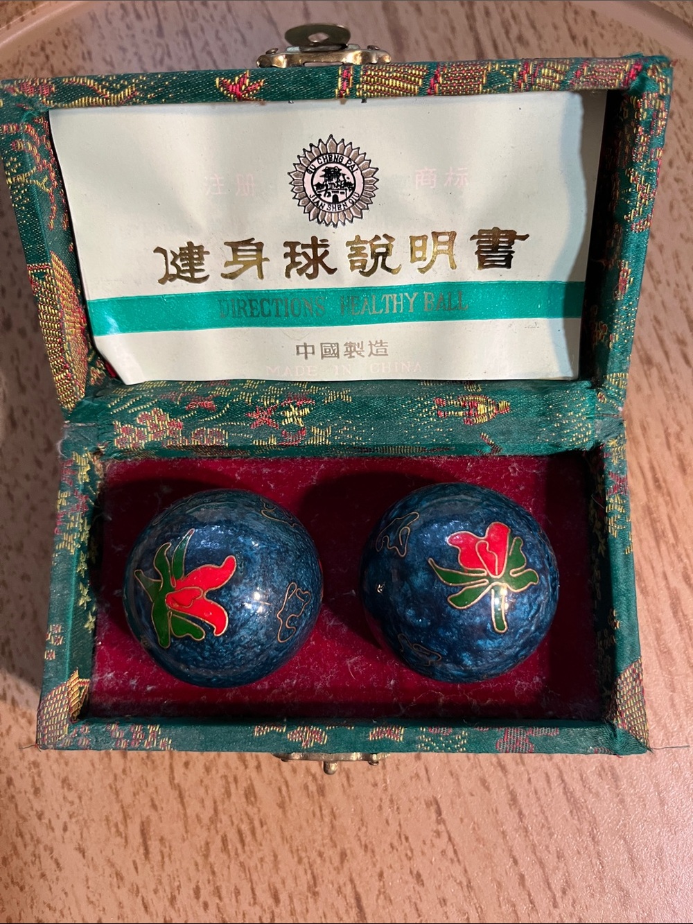 Chinese Baoding Meditation Balls - Blue Cloisonné Set by